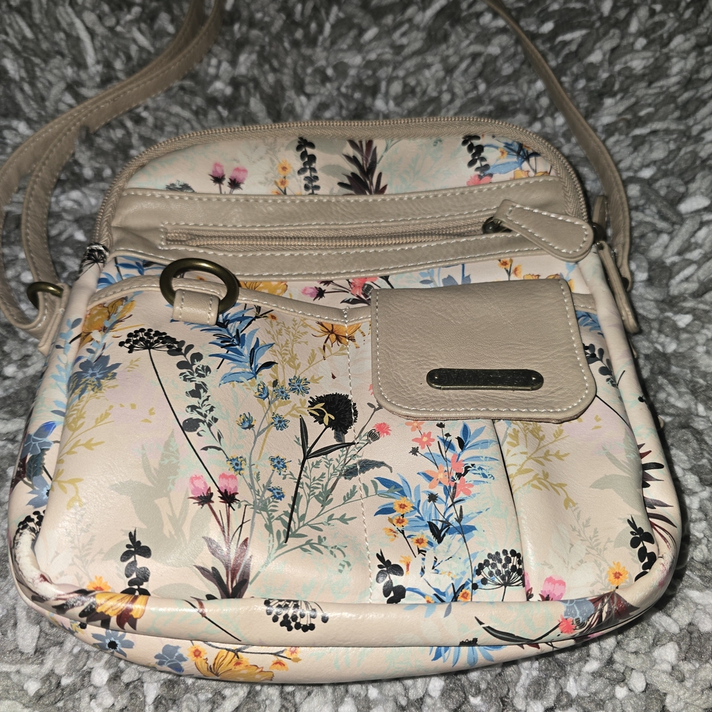 Cream Floral Crossbody Bag with Neutral Trim